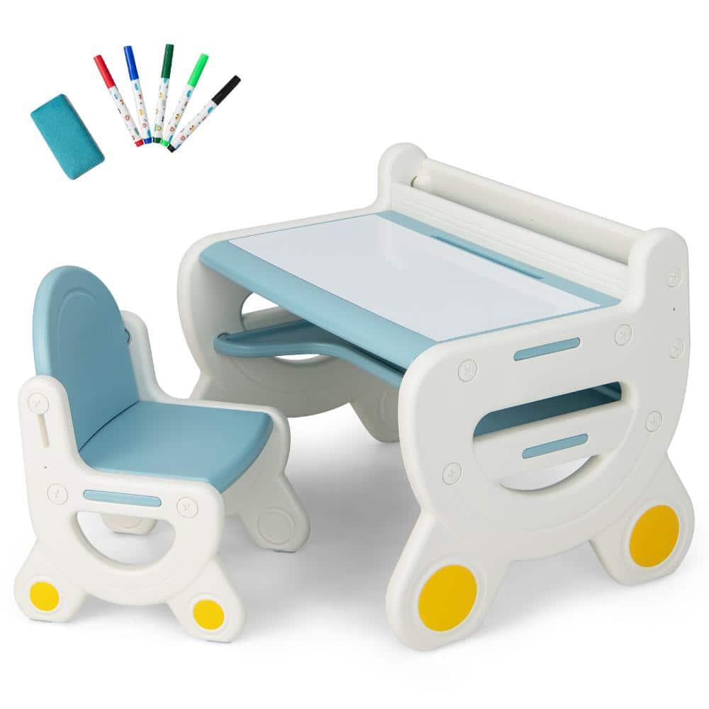 30.5 in. Blue Kids Drawing Table and Chair Set with Storage for Learning Crafts Snack Time and Play price history on PriceWatchPro