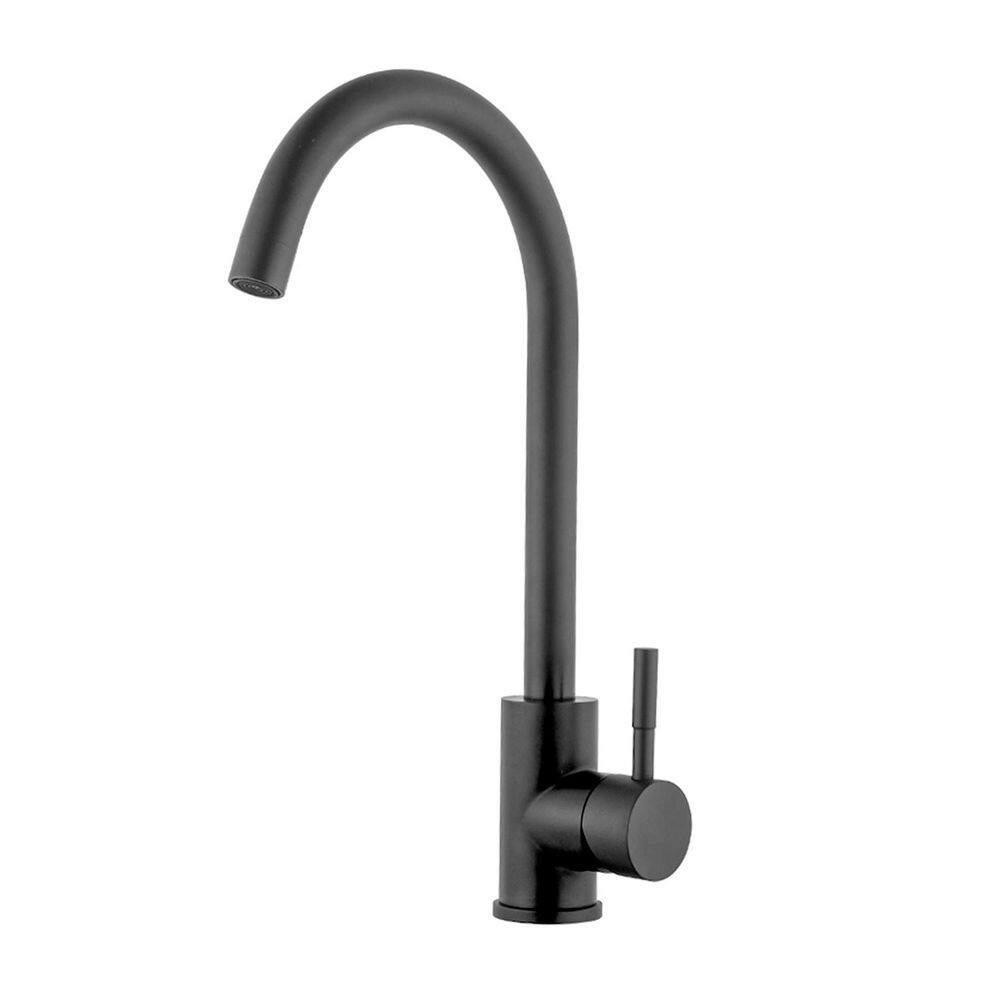 TopCraft Single Handle Deck Mount Standard Kitchen Faucet in Matte Black Stainless Steel