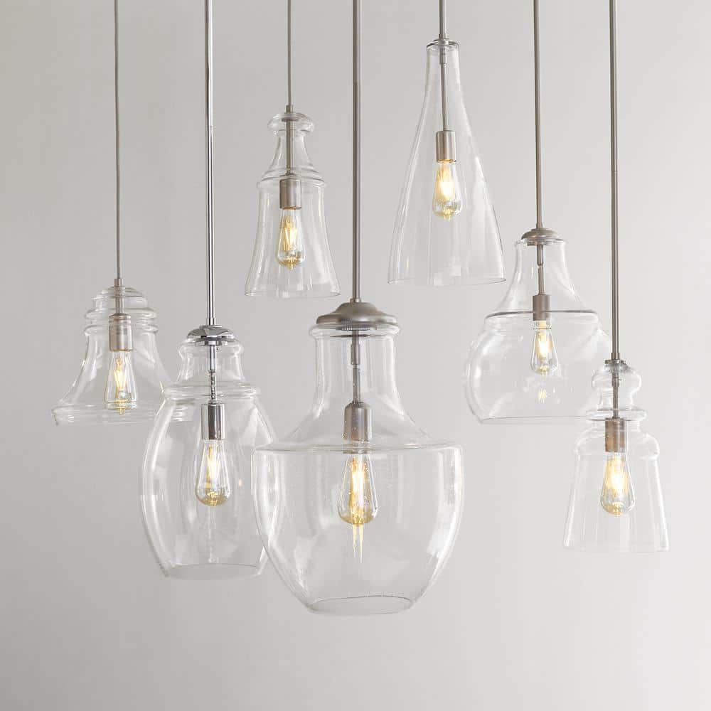 Brushed Nickel Clear Seeded Glass Modern Pendant Light