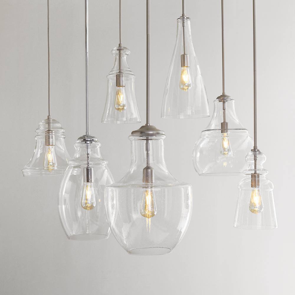 Doyle Satin Nickel Mini-Pendant with Clear Glass Shade