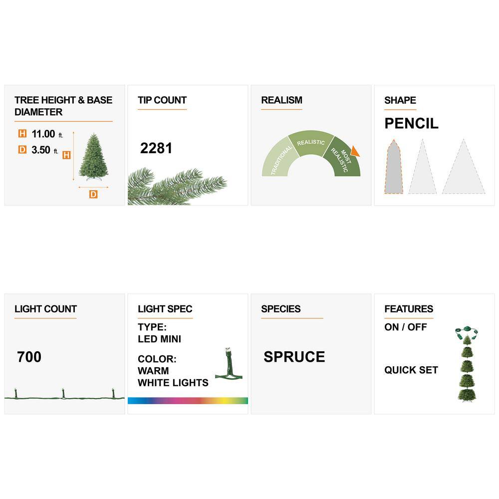 11ft Warm White Pre-Lit Flocked Narrow Spruce Christmas Tree