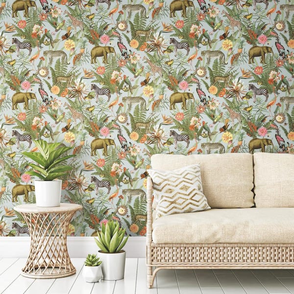 Green Tropical Zoo Peel and Stick Vinyl Wallpaper