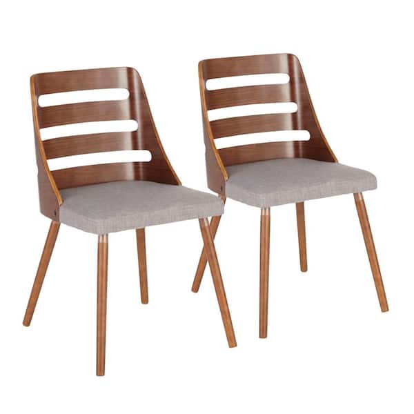 Lumisource Trevi Grey Fabric and Walnut Wood Side Chair with Tapered Wood Legs (Set of 2)