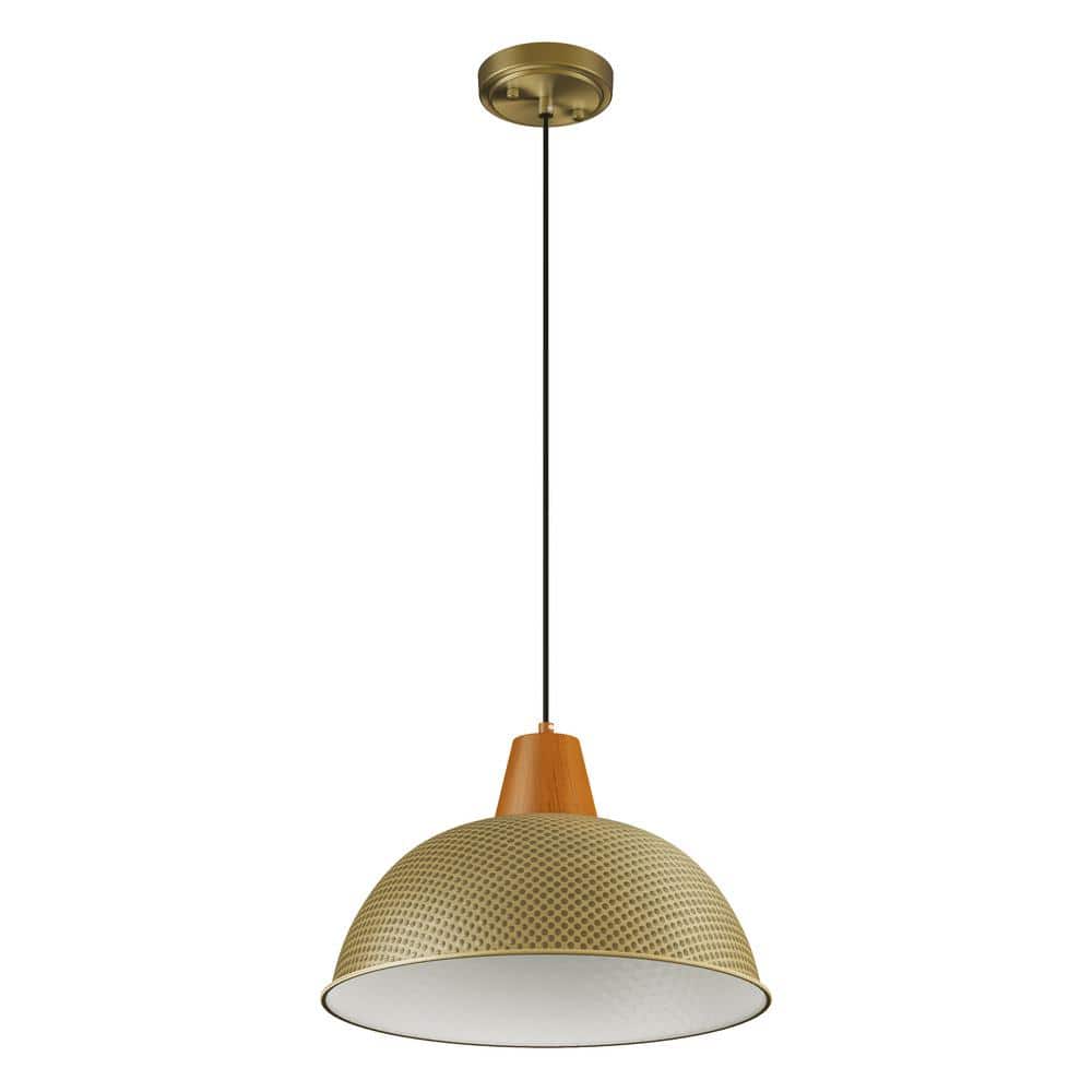 1-Light Brushed Brass Vintage Pendant Light Adjustable Ceiling Hanging Ligh