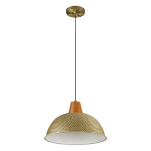 1-Light Brushed Brass Vintage Pendant Light Adjustable Ceiling Hanging Lights with Hammered Metal Shade