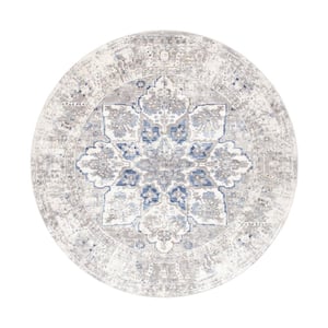 Efes L. Gray 6 ft. Round Abstract Area Rug