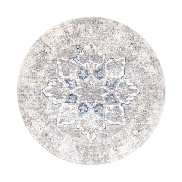 Pasargad Home Efes Light Grey 8 ft. x 8 ft. Round Abstract Polypropylene and Polyester Area Rug