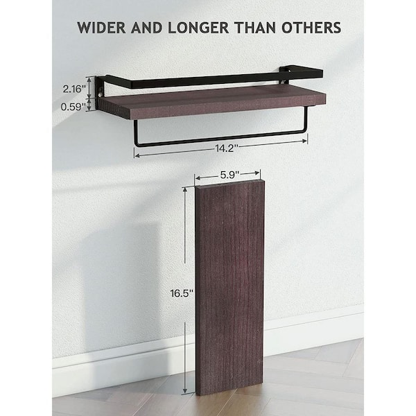2-Tier Wood Shelf with Hooks Rustic Wall Mount Rack for Kitchen Bathroom  Bedroom