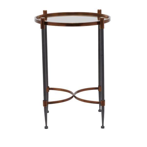Elegant Black Metal and Glass Round Accent Table