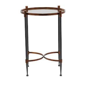 17 in. Black Large Round Glass End Accent Table with Mirrored Glass Top