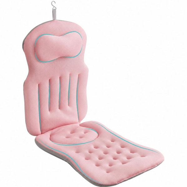 Full Body Bath Pillow with 192 Suction Cups for Head, Neck, and Back Support, 51 x 15 in. Pink Tub Cushion