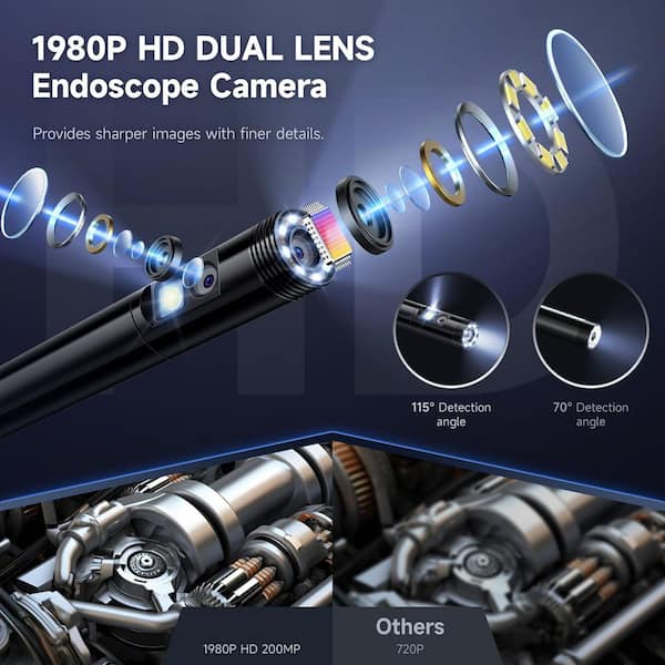 Endoscope Camera With Light,1920P HD Borescope With 8 Adjustable LED