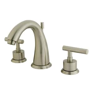 Manhattan 8 in. Widespread 2-Handle Bathroom Faucets with Brass Pop-Up iin Brushed Nickel
