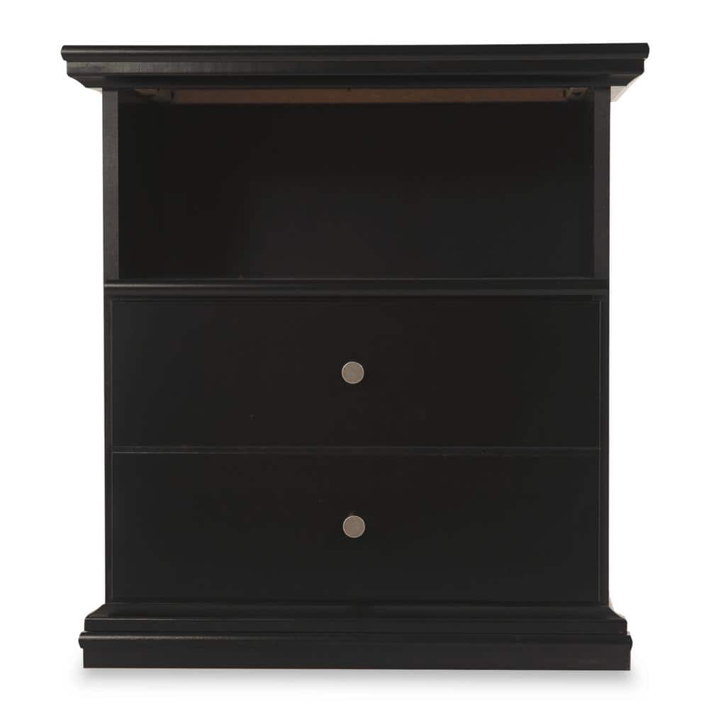 Black Contemporary 2-Drawer Nightstand with Pewter Knobs
