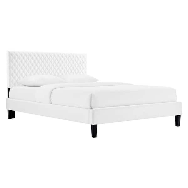 MODWAY Garcelle Performance White Wood Frame Velvet Queen Platform Bed MOD6289WHI The Home Depot