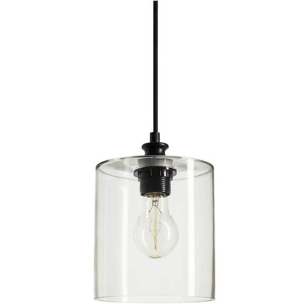 Sunlite 1-Light Glass Farmhouse Single Medium E26 Socket Island Pendant with Glass Cloche Cylinder Shade
