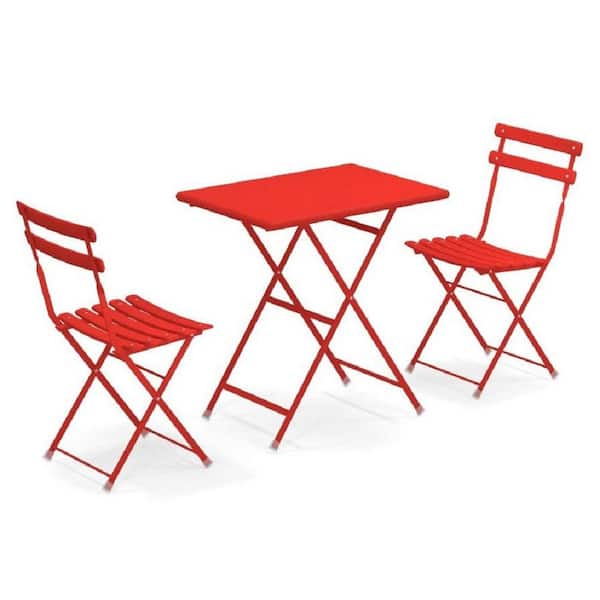 Sudzendf 3-Piece Metal Outdoor Bistro Set of Foldable Square Table and Chairs in Red