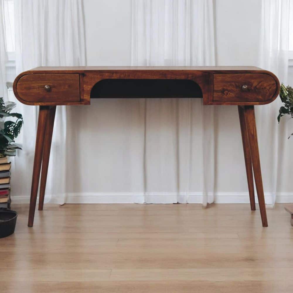 Noble House Roland 53.54 in. Oval Brown Solid Wood Writing Desk with 2 ...