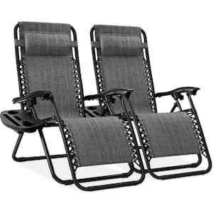 Gray Metal Zero Gravity Reclining Lawn Chair with Cup Holders (2-Pack)