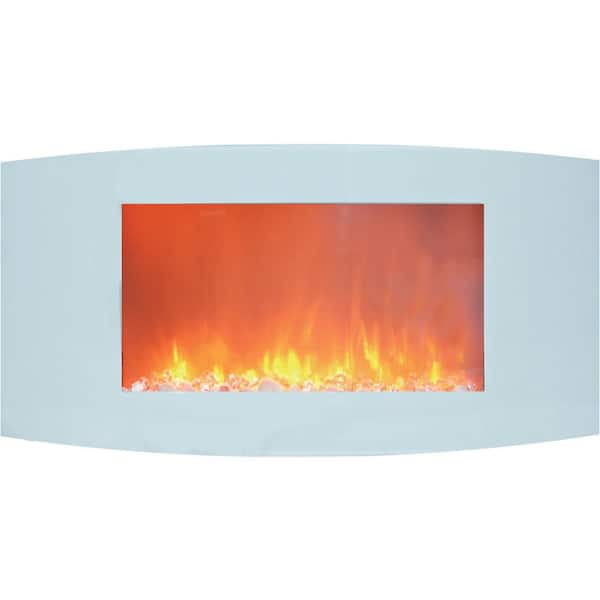 Hanover Fireside 35 in. Wall-Mount Electric Fireplace with White Curved Panel and Crystal Rocks