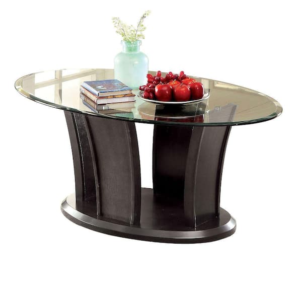 Benjara 48 in. Gray and Clear Oval Glass Top Coffee Table