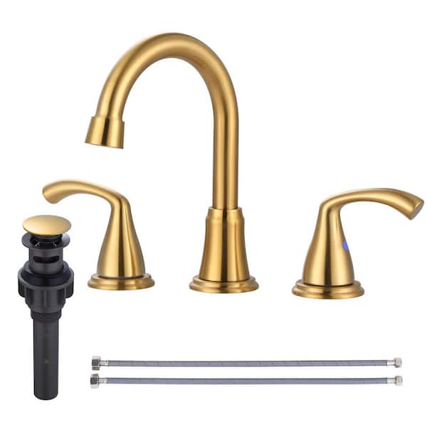 ARCORA 8 in. Widespread Double Handle Bathroom Faucet in Brushed Gold