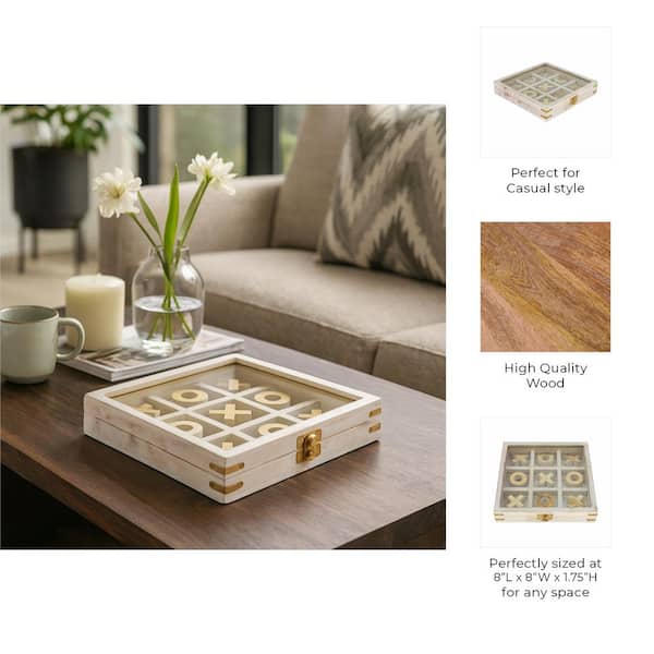 Liv & Skye White 8 in. x 8 in. Wood Tic Tac Toe Game Set with