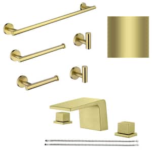 8 in. Widespread Double Handle Bathroom Faucet Combo Kit Tub Spout with 24. in Towel Bar and Towel Hook in Gold