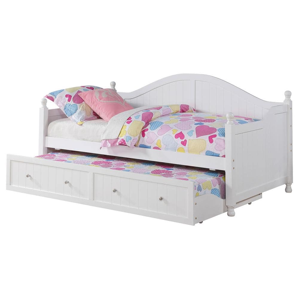 White Twin Wood Daybed with Trundle and Slats