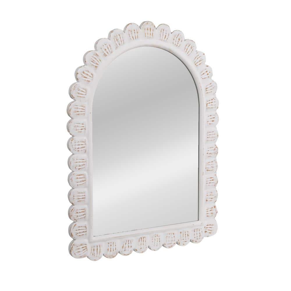 Whitewashed Arched Scallop Pattern Wood Wall Mirror