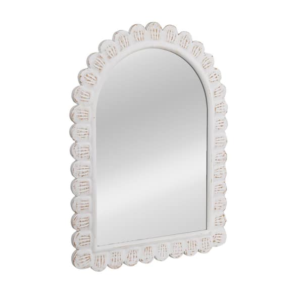 Storied Home 23.8 in. W x 31.5 in. H Arched Raised Scallop Wood White Decorative Mirror