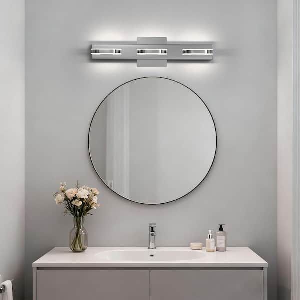 19 in. 3-Light Chrome Integrated LED Bathroom Vanity Light, Oval Ring Up and Down Lighting Wall Sconce