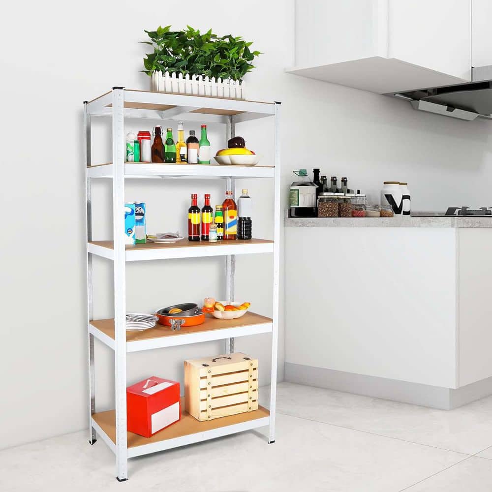Laminated White Metal Adjustable Plant Stand, 5 Tier Plant Shelf