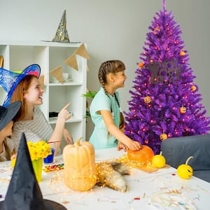 6 ft. Pre -Lit Purple Artificial Christmas Tree Halloween Tree with Mini Pumpkins