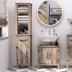 Natural Wood 67.25 in. H Storage Cabinet with Drawers