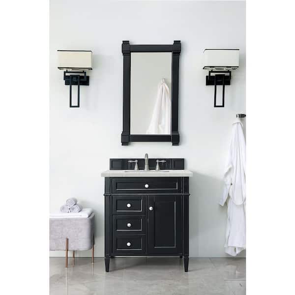James Martin Vanities Brittany 30 in. W x 23.5 in.D x 34 in. H Single Vanity in Black Onyx with Quartz Top in Eternal Jasmine Pearl
