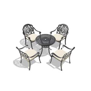 5 Piece Cast Aluminum Black Outdoor Dining Set with Random Colors Cushions for Patio, Balcony, Backyard