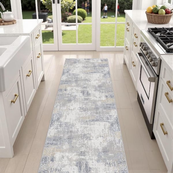 Claude Blue 2 ft. x 6 ft. Modern Abstract Area Rug