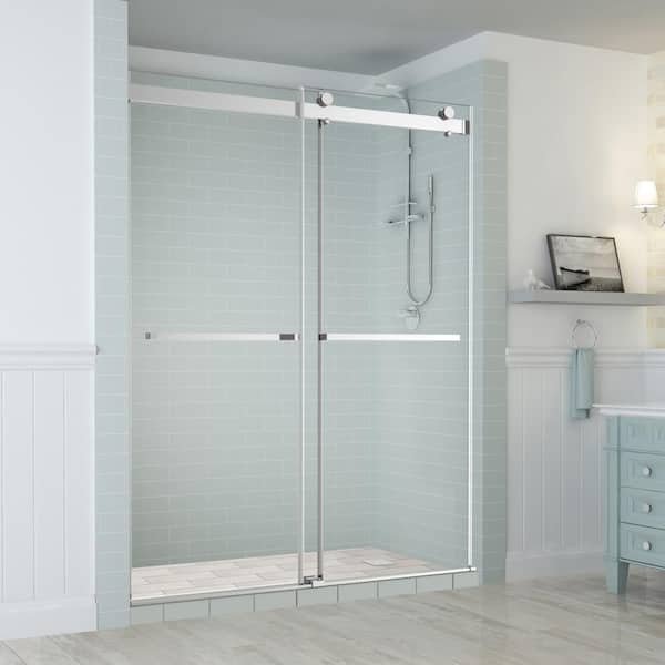 Aston Rivage 56 in. to 60 in. x 76 in. Frameless Sliding Double-Bypass Sliding Shower Door in Chrome