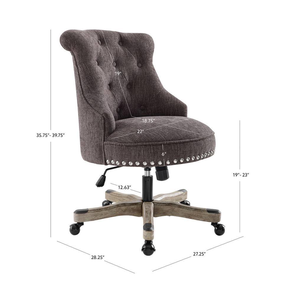 Charcoal Gray Fabric Swivel Office Chair with Silver Nailheads