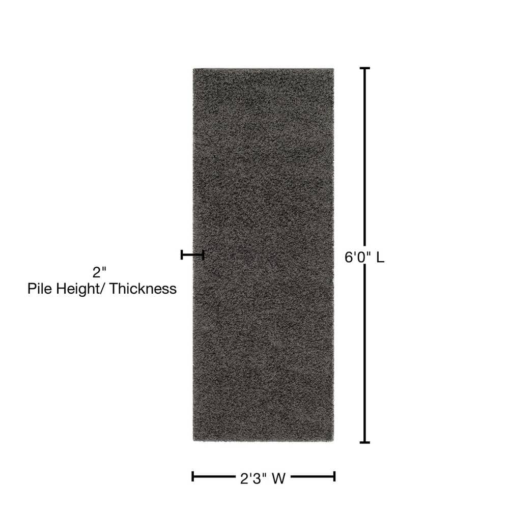 Athens Dark Gray Synthetic Shag Runner Rug 2'3" x 6'