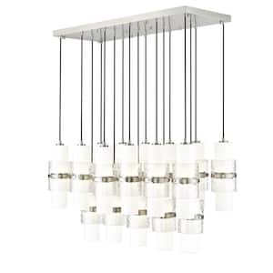 Cayden 42 in. 17-Light Brushed Nickel Linear Chandelier with Clear Plus Etched Opal Glass Shades