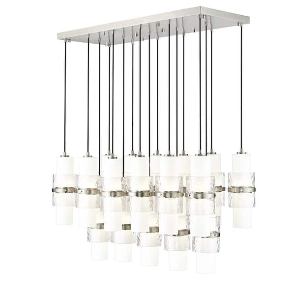 Unbranded Cayden 42 in. 17-Light Brushed Nickel Linear Chandelier with Clear Plus Etched Opal Glass Shades