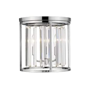 Monarch 12 in. 3-Light Chrome Flush Mount Light with Clear Crystal Shade with No Bulbs Included