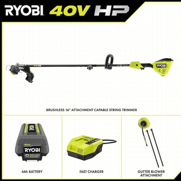 40V HP Brushless 16 in. Cordless Attachment Capable String Trimmer & Gutter Blower w/4.0 Ah Battery & Charger