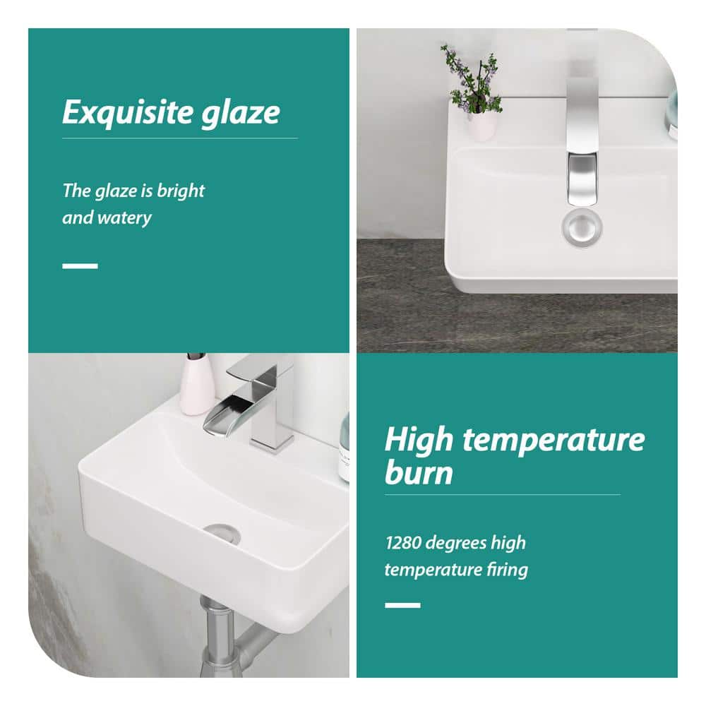 White Ceramic Rectangular Wall-Mount Bathroom Sink