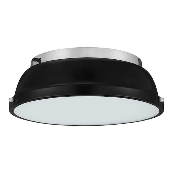 Hampton Bay Taspen 14 in. Black and Chrome CCT Color Temperature Selectable LED Flush Mount Ceiling Light Fixture