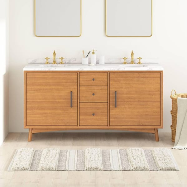 Asher 2 in. x 58 in. Natural Woven Texture Stripe Bath Rug