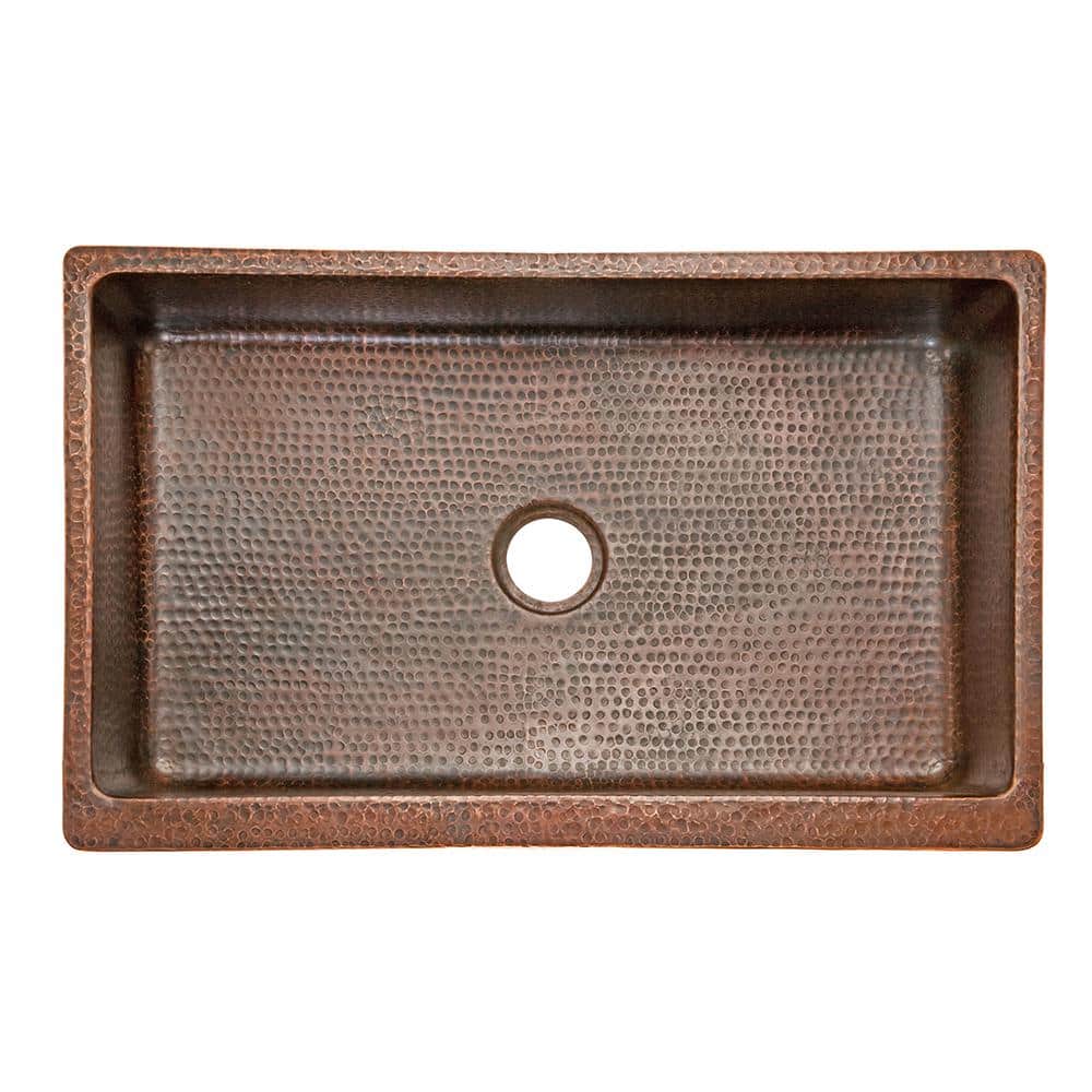 35" Hammered Copper Farmhouse Drop-in Kitchen Sink