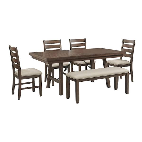 Picket House Furnishings Dex Cherry 30 in. 6-Piece Dining Set (72 in. Table 4 Chairs Bench)